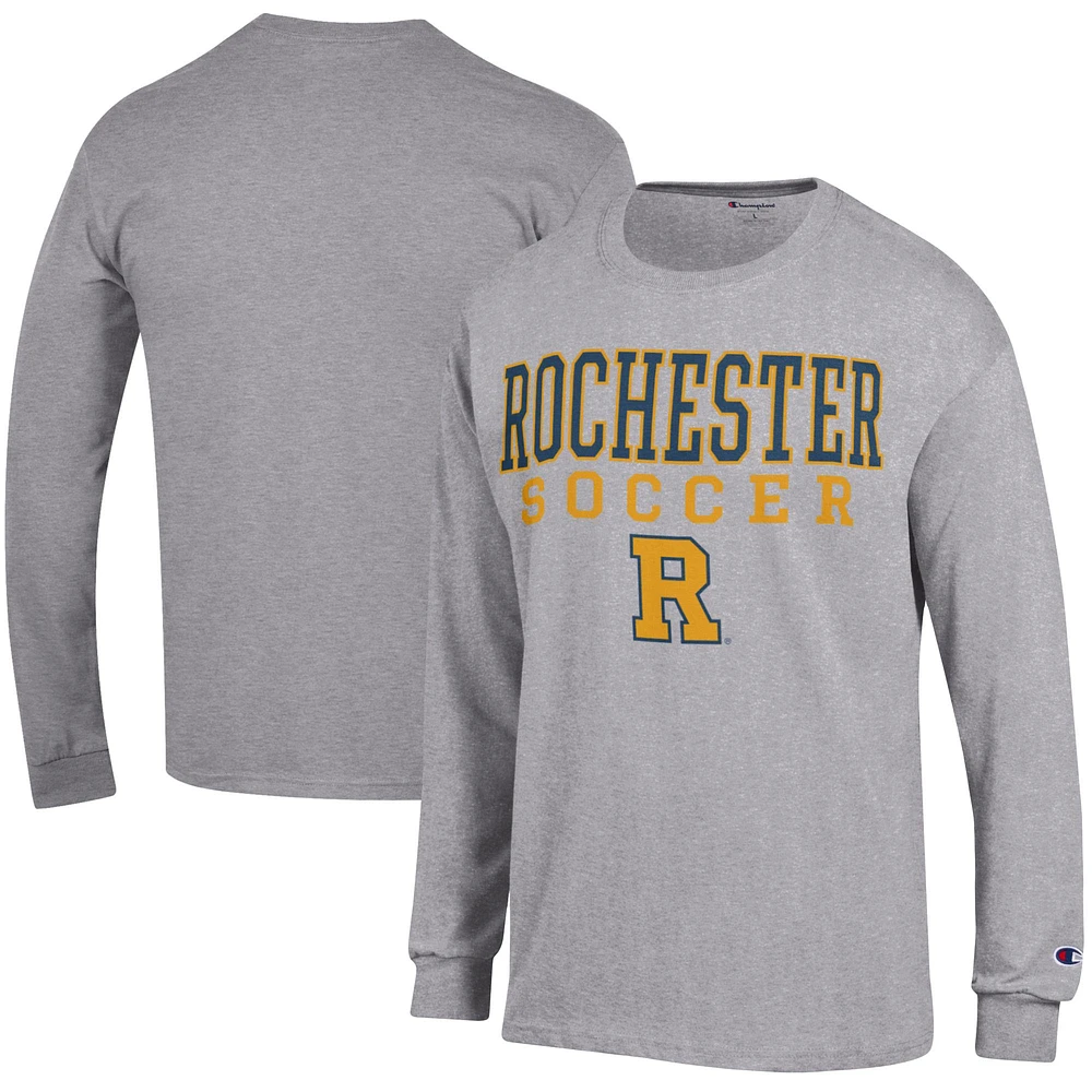 Men's Champion Heather Gray Rochester Yellow Jackets Soccer Stacked Logo Long Sleeve T-Shirt