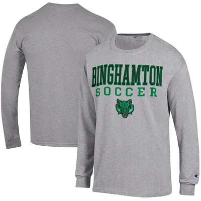 Men's Champion Heather Gray Binghamton Bearcats Soccer Stacked Logo Long Sleeve T-Shirt