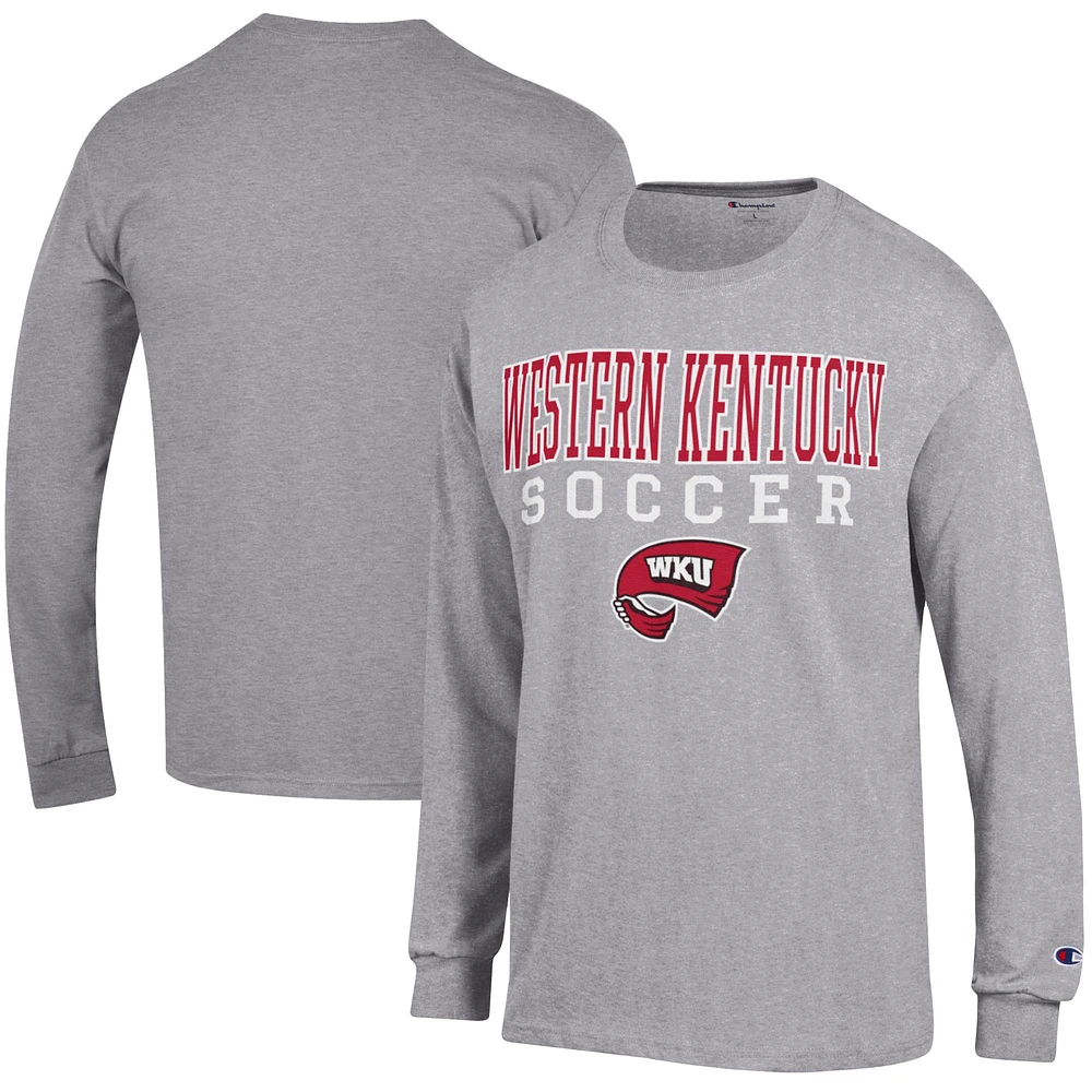 Men's Champion Heather Gray Western Kentucky Hilltoppers Soccer Stacked Logo Long Sleeve T-Shirt