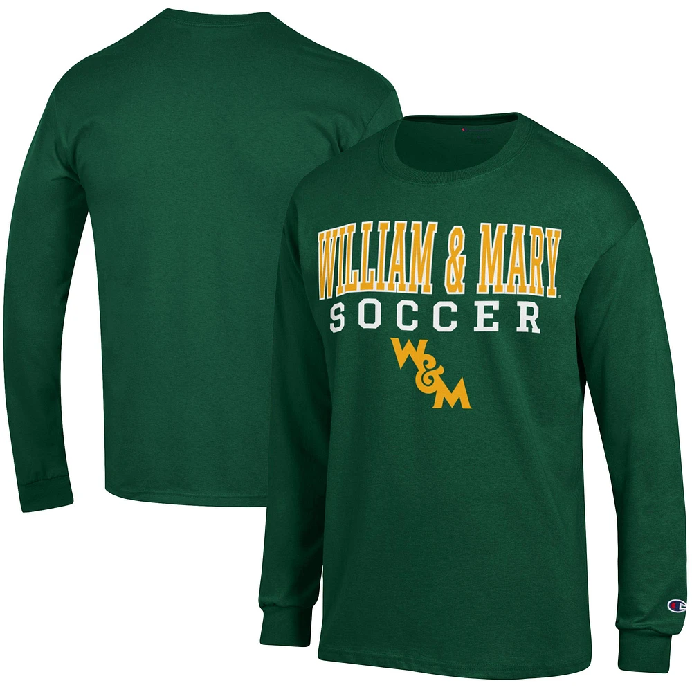 Men's Champion Green William & Mary Tribe Soccer Stacked Logo Long Sleeve T-Shirt