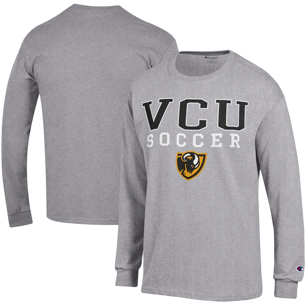 Men's Champion Heather Gray VCU Rams Soccer Stacked Logo Long Sleeve T-Shirt