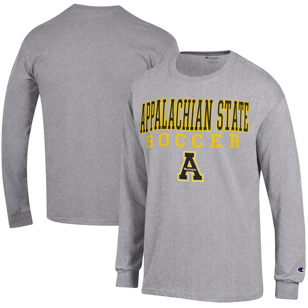 Men's Champion Heather Gray Appalachian State Mountaineers Soccer Stacked Logo Long Sleeve T-Shirt
