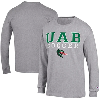 Men's Champion Heather Gray UAB Blazers Soccer Stacked Logo Long Sleeve T-Shirt