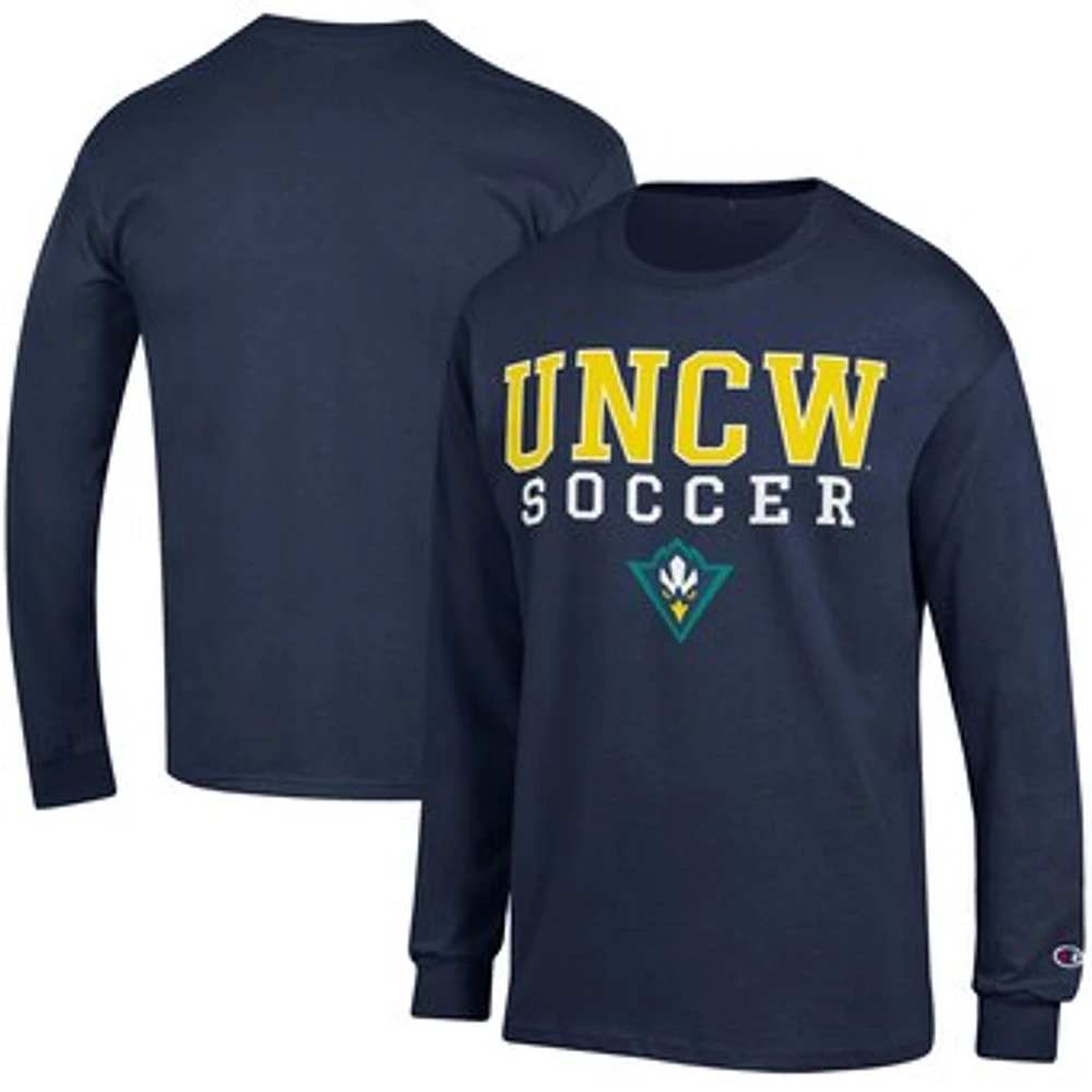 Men's Champion Navy UNC Wilmington Seahawks Soccer Stacked Logo Long Sleeve T-Shirt