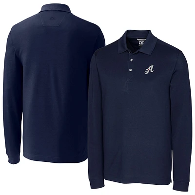 Men's Cutter & Buck Navy Reno Aces DryTec Advantage Tri-Blend Pique Long Sleeve Polo