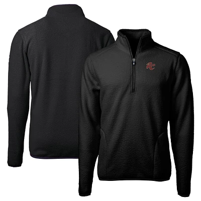 Men's Cutter & Buck Black Sacramento River Cats Cascade Eco Sherpa Fleece Quarter-Zip Jacket