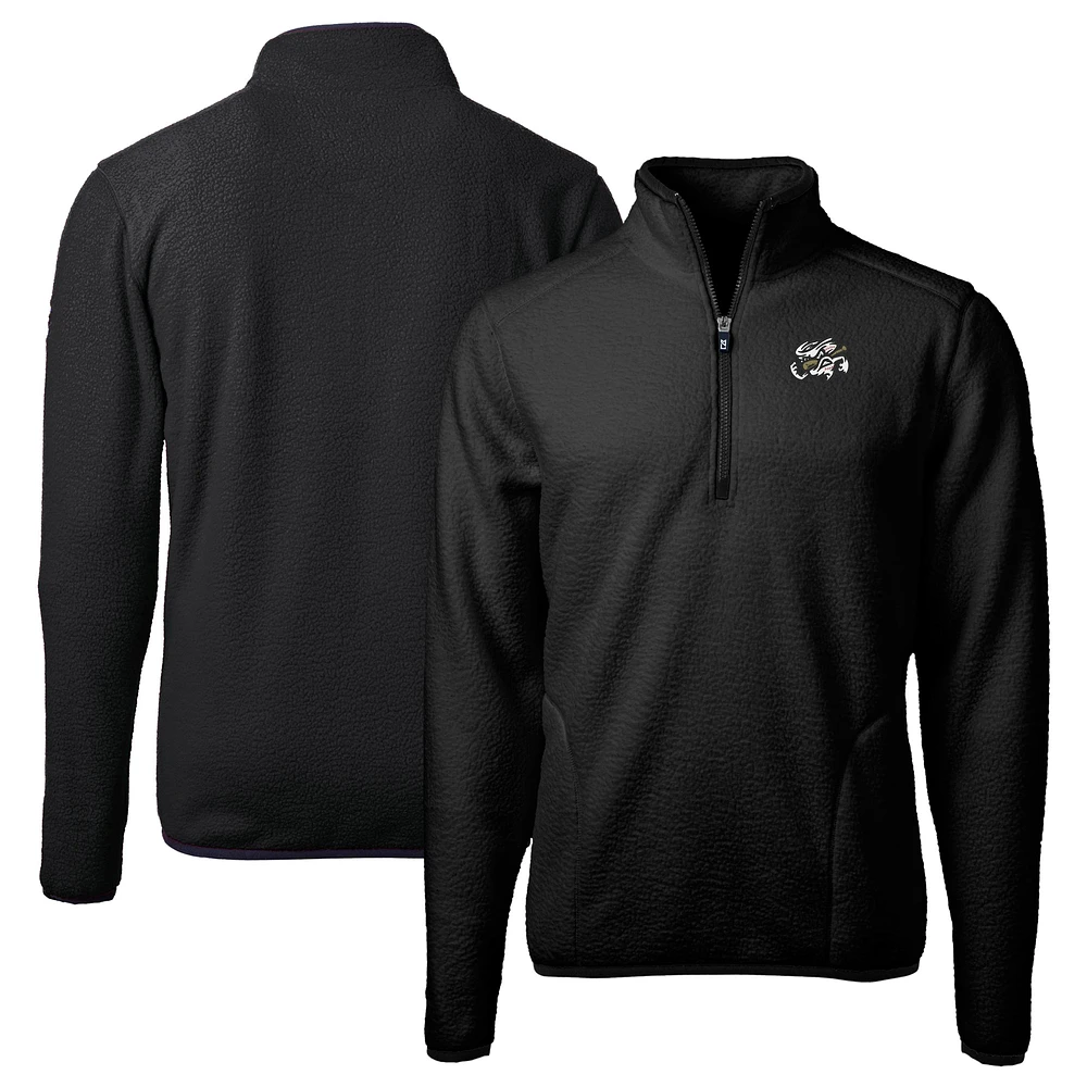 Men's Cutter & Buck Black Omaha Storm Chasers Cascade Eco Sherpa Fleece Quarter-Zip Jacket