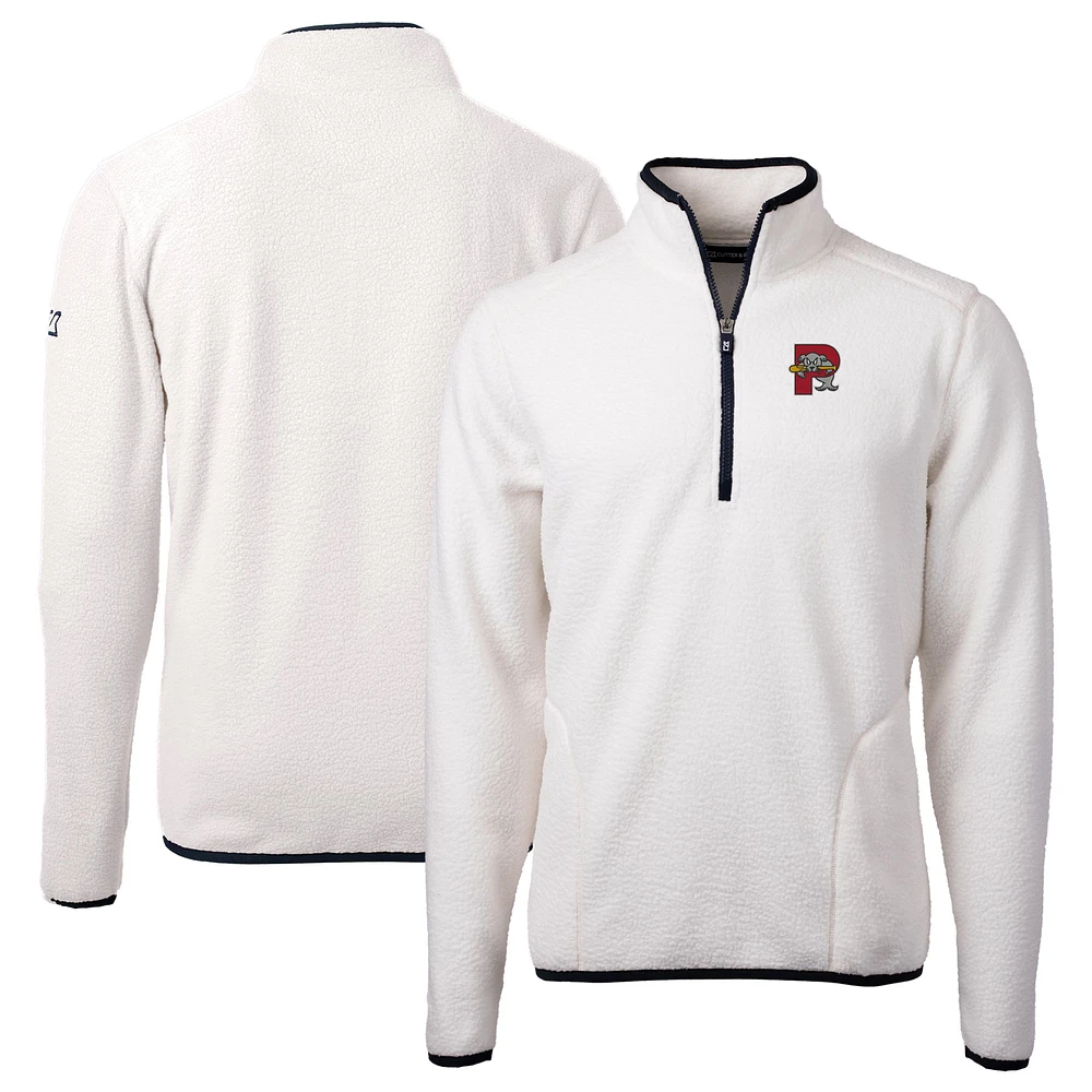 Men's Cutter & Buck Oatmeal Portland Sea Dogs Cascade Eco Sherpa Fleece Quarter-Zip Jacket
