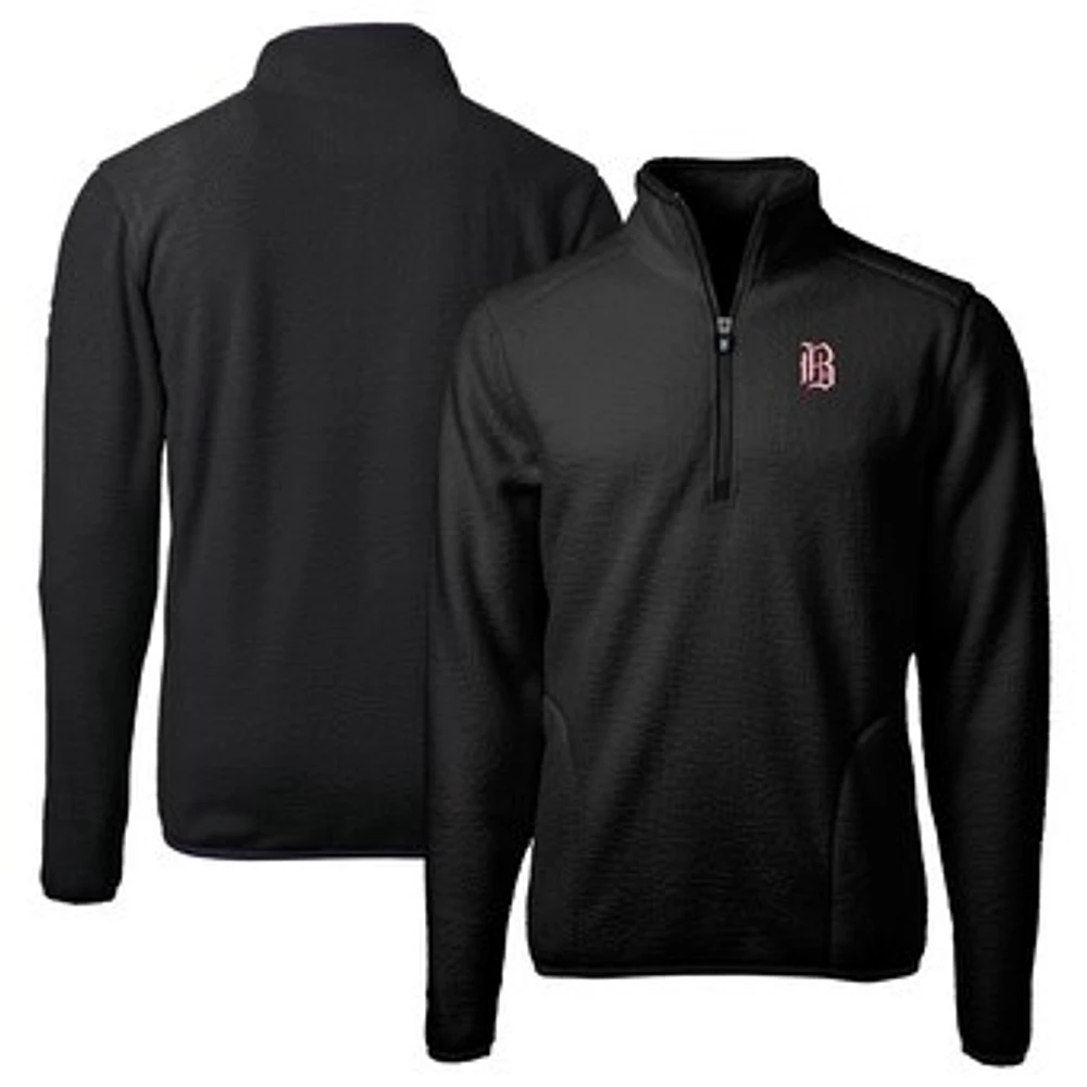 Men's Cutter & Buck Black Birmingham Barons Cascade Eco Sherpa Fleece Quarter-Zip Jacket