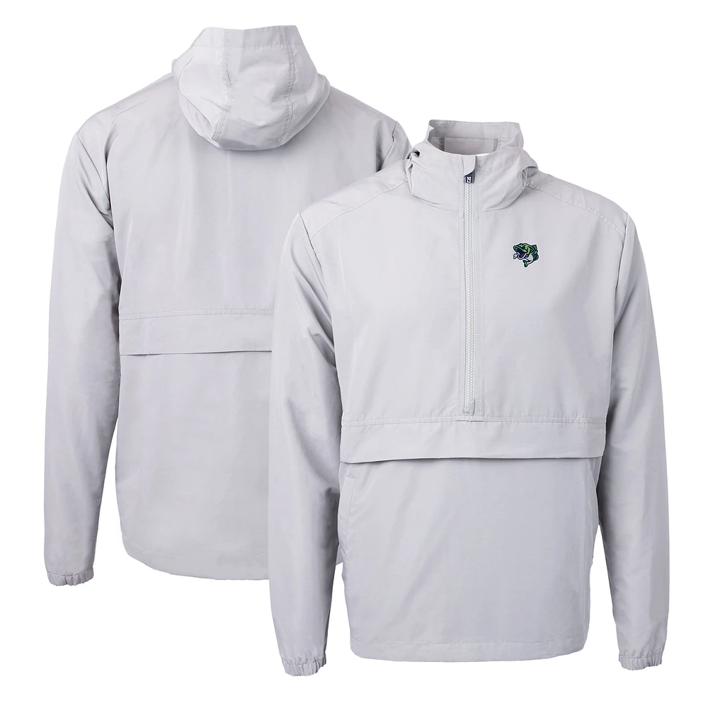 Men's Cutter & Buck Gray Gwinnett Stripers Charter Eco Recycled Half-Zip Anorak Jacket