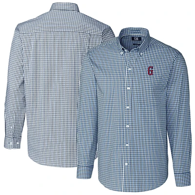 Men's Cutter & Buck Navy Greenville Drive Easy Care Stretch Gingham Long Sleeve Button-Down Shirt