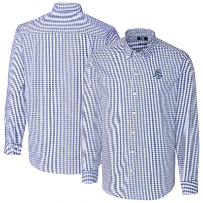 Men's Cutter & Buck Blue Hartford Yard Goats Easy Care Stretch Gingham Long Sleeve Button-Down Shirt
