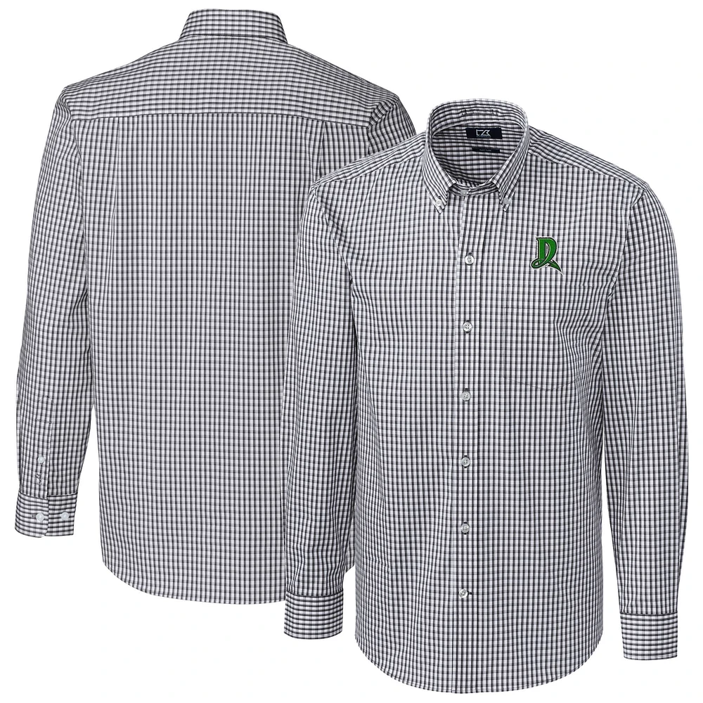 Men's Cutter & Buck Charcoal Dayton Dragons Easy Care Stretch Gingham Long Sleeve Button-Down Shirt