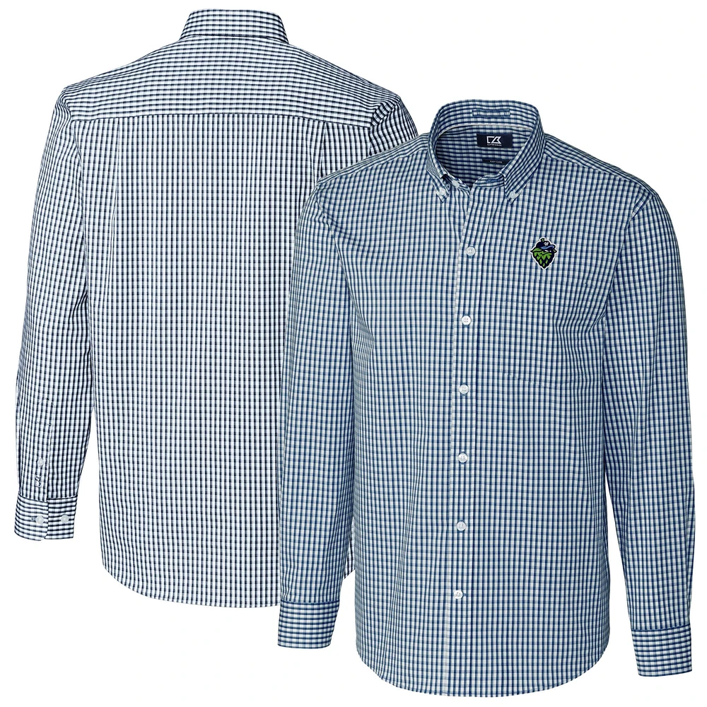 Men's Cutter & Buck Navy Hillsboro Hops Easy Care Stretch Gingham Long Sleeve Button-Down Shirt