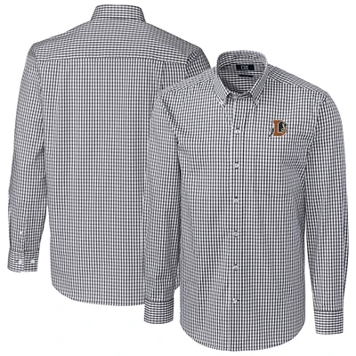 Men's Cutter & Buck Charcoal Durham Bulls Easy Care Stretch Gingham Long Sleeve Button-Down Shirt