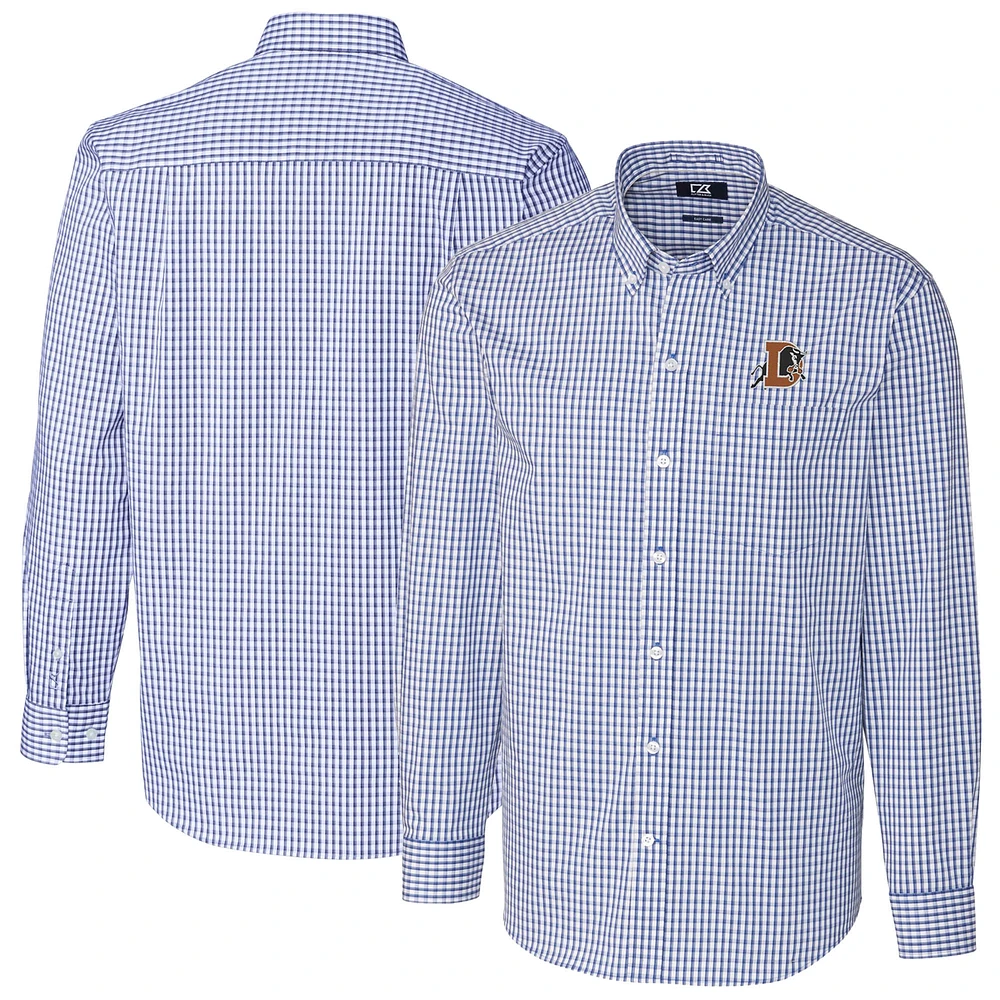 Men's Cutter & Buck Blue Durham Bulls Easy Care Stretch Gingham Long Sleeve Button-Down Shirt