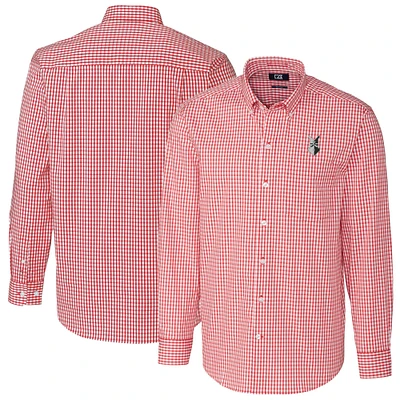 Men's Cutter & Buck Red Indianapolis Indians Easy Care Stretch Gingham Long Sleeve Button-Down Shirt