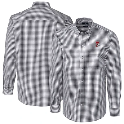 Men's Cutter & Buck Charcoal Fresno Grizzlies Easy Care Stretch Gingham Long Sleeve Button-Down Shirt