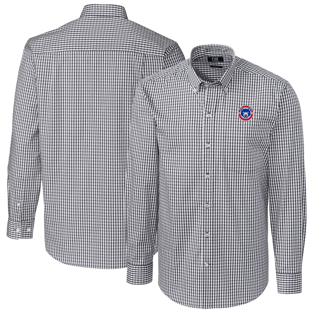 Men's Cutter & Buck Charcoal South Bend Cubs Easy Care Stretch Gingham Long Sleeve Button-Down Shirt