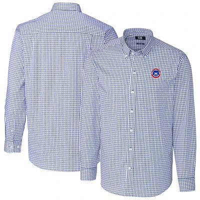 Men's Cutter & Buck Blue South Bend Cubs Easy Care Stretch Gingham Long Sleeve Button-Down Shirt
