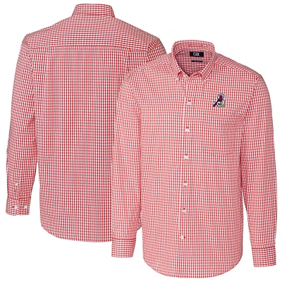 Men's Cutter & Buck Red Springfield Cardinals Easy Care Stretch Gingham Long Sleeve Button-Down Shirt