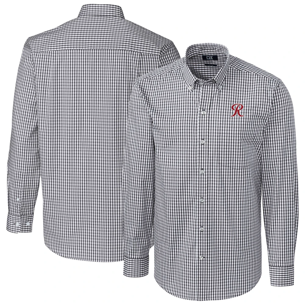 Men's Cutter & Buck Charcoal Tacoma Rainiers Easy Care Stretch Gingham Long Sleeve Button-Down Shirt