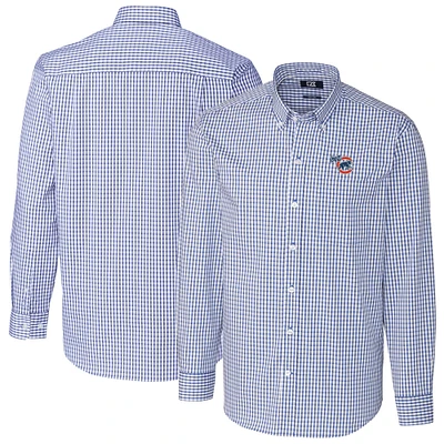 Men's Cutter & Buck Blue Iowa Cubs Easy Care Stretch Gingham Long Sleeve Button-Down Shirt