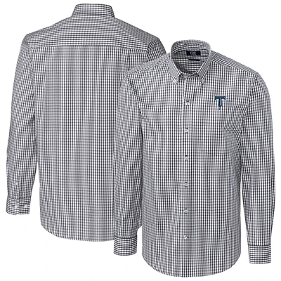Men's Cutter & Buck Charcoal Tulsa Drillers Easy Care Stretch Gingham Long Sleeve Button-Down Shirt