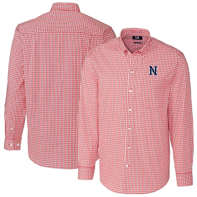 Men's Cutter & Buck Red Nashville Sounds Easy Care Stretch Gingham Long Sleeve Button-Down Shirt