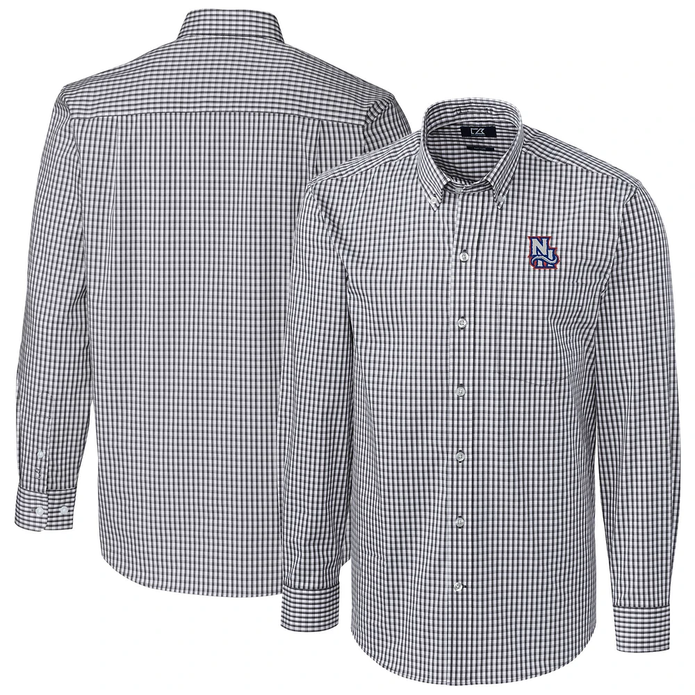 Men's Cutter & Buck Charcoal New Hampshire Fisher Cats Easy Care Stretch Gingham Long Sleeve Button-Down Shirt