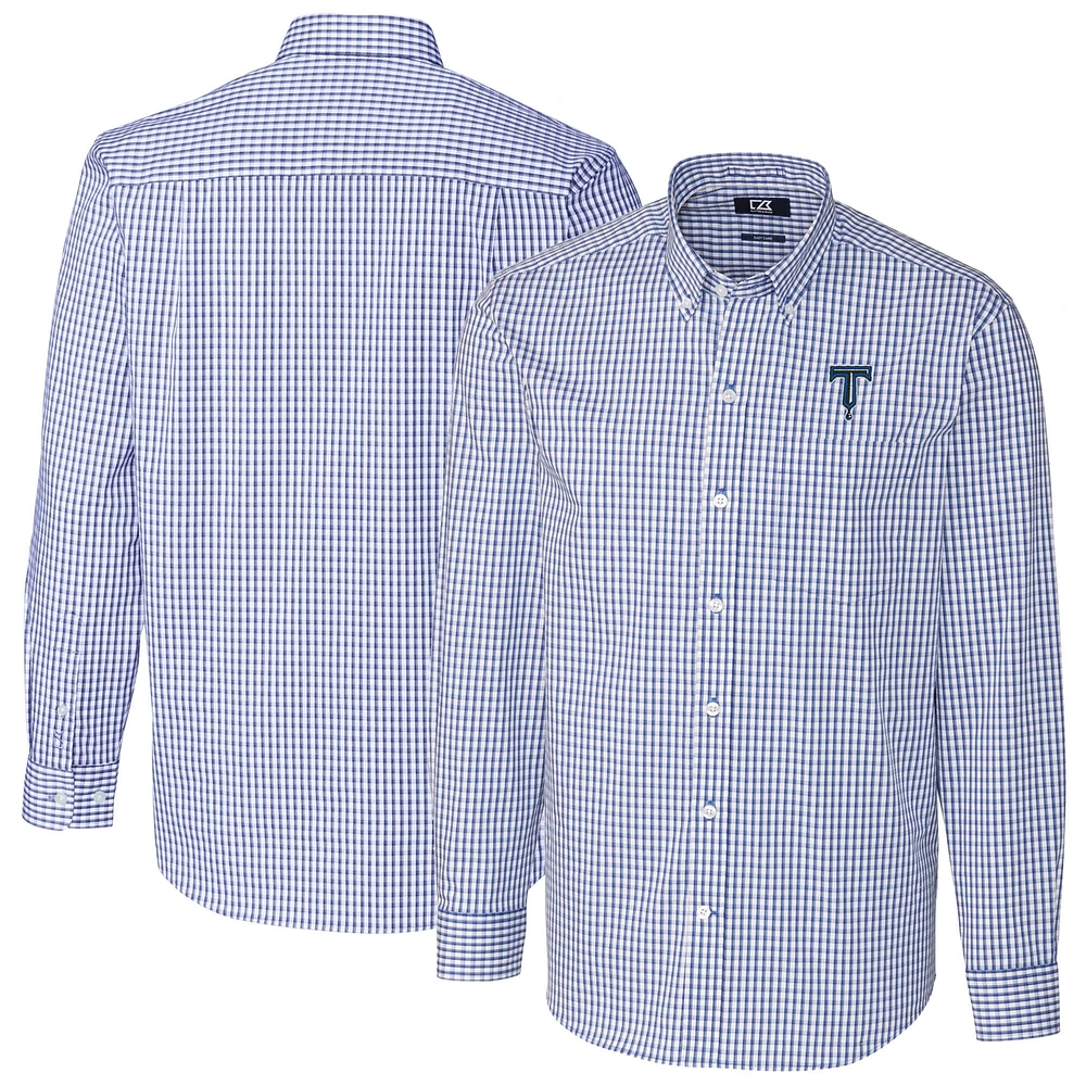 Men's Cutter & Buck Blue Tulsa Drillers Easy Care Stretch Gingham Long Sleeve Button-Down Shirt