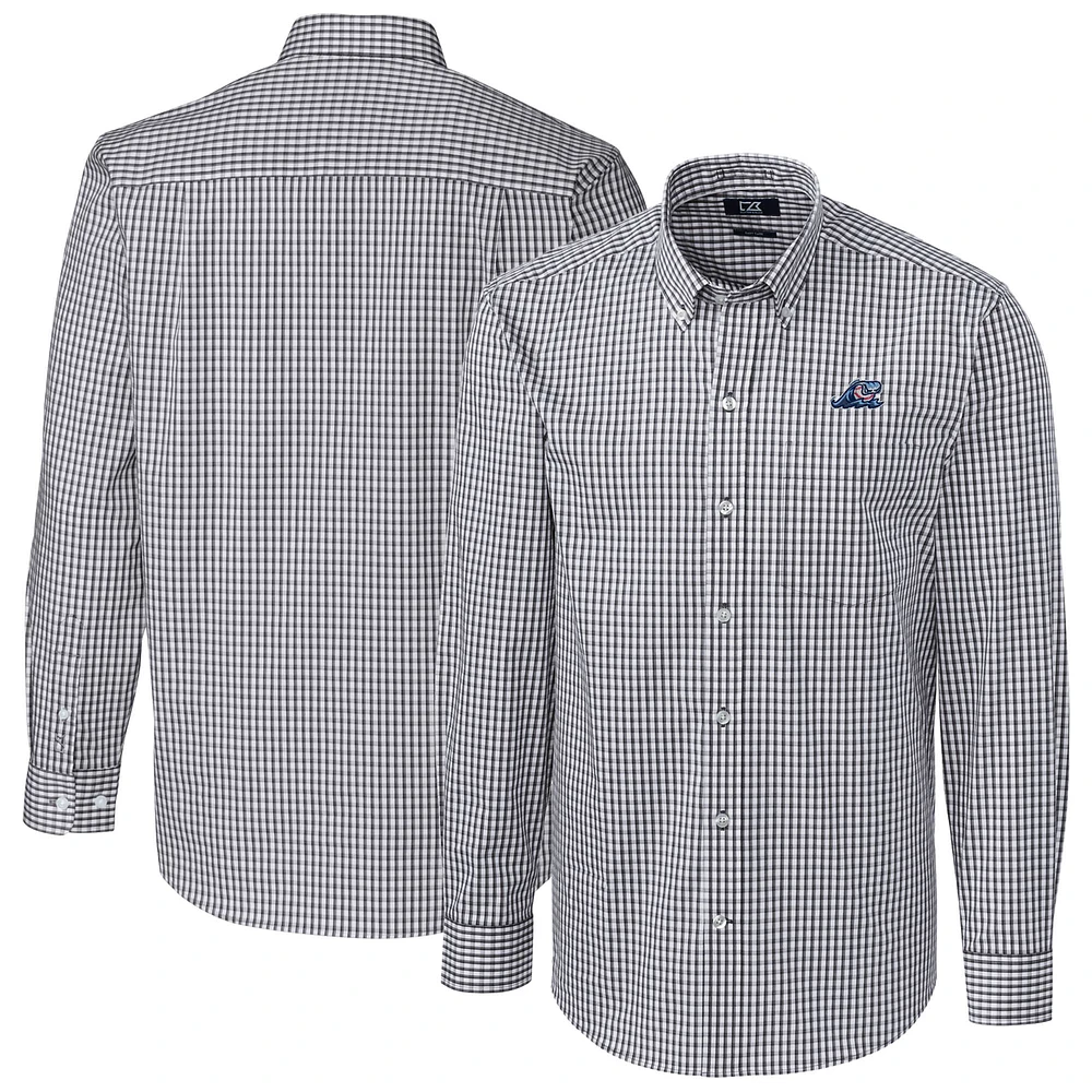 Men's Cutter & Buck Charcoal West Michigan Whitecaps Easy Care Stretch Gingham Long Sleeve Button-Down Shirt