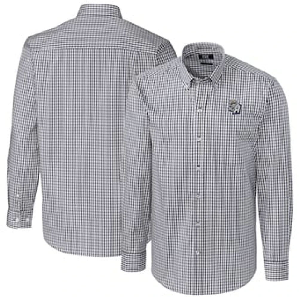 Men's Cutter & Buck Charcoal San Antonio Missions Easy Care Stretch Gingham Long Sleeve Button-Down Shirt