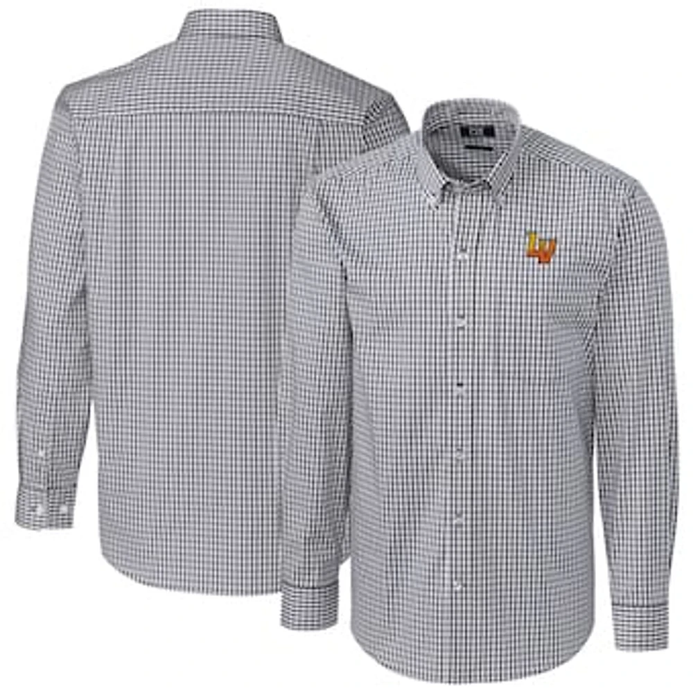 Men's Cutter & Buck Charcoal Las Vegas Aviators Easy Care Stretch Gingham Long Sleeve Button-Down Shirt