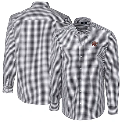Men's Cutter & Buck Charcoal Sacramento River Cats Easy Care Stretch Gingham Long Sleeve Button-Down Shirt