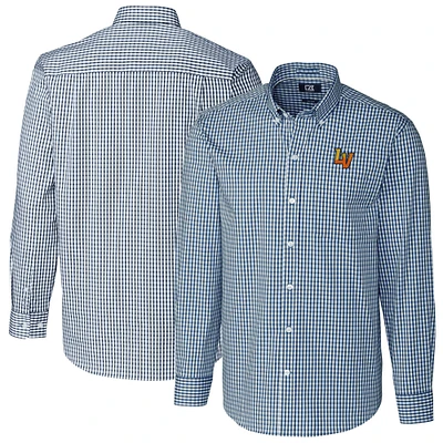 Men's Cutter & Buck Navy Las Vegas Aviators Easy Care Stretch Gingham Long Sleeve Button-Down Shirt