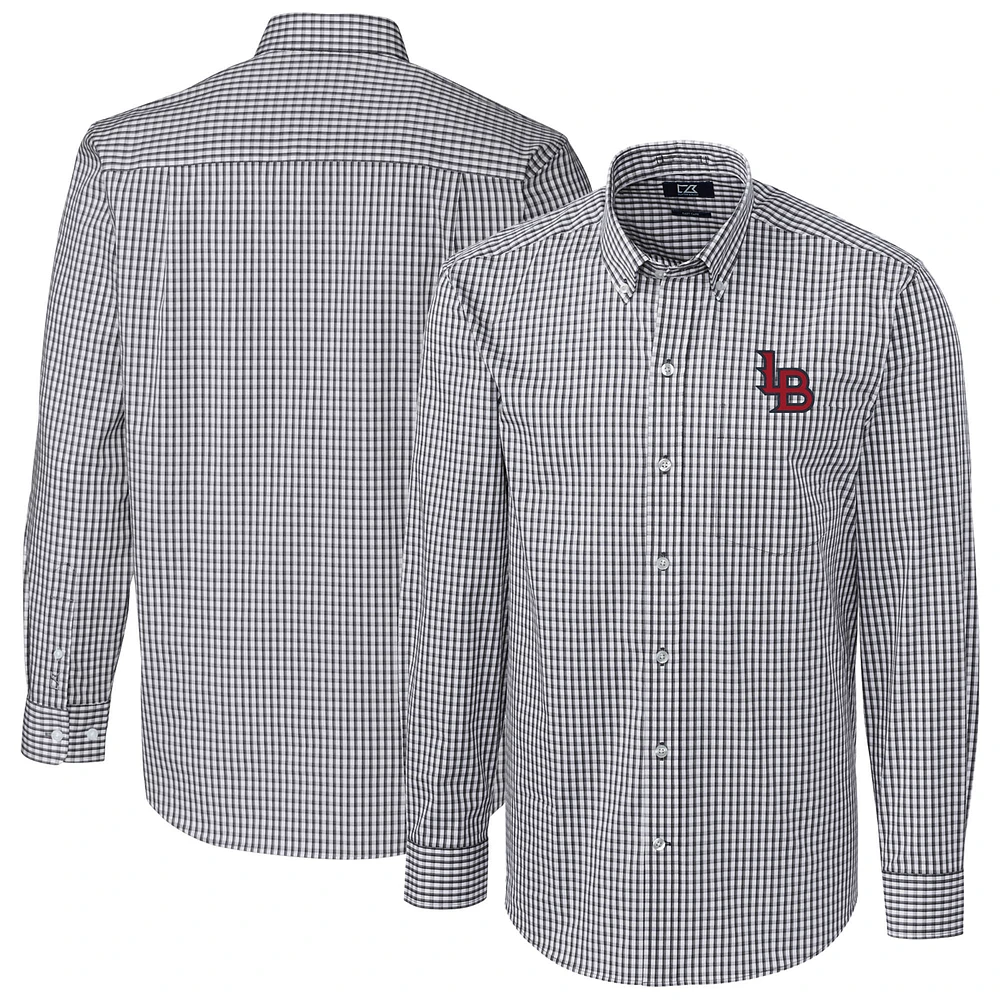 Men's Cutter & Buck Charcoal Louisville Bats Easy Care Stretch Gingham Long Sleeve Button-Down Shirt