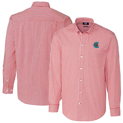 Men's Cutter & Buck Red Charlotte Knights Easy Care Stretch Gingham Long Sleeve Button-Down Shirt
