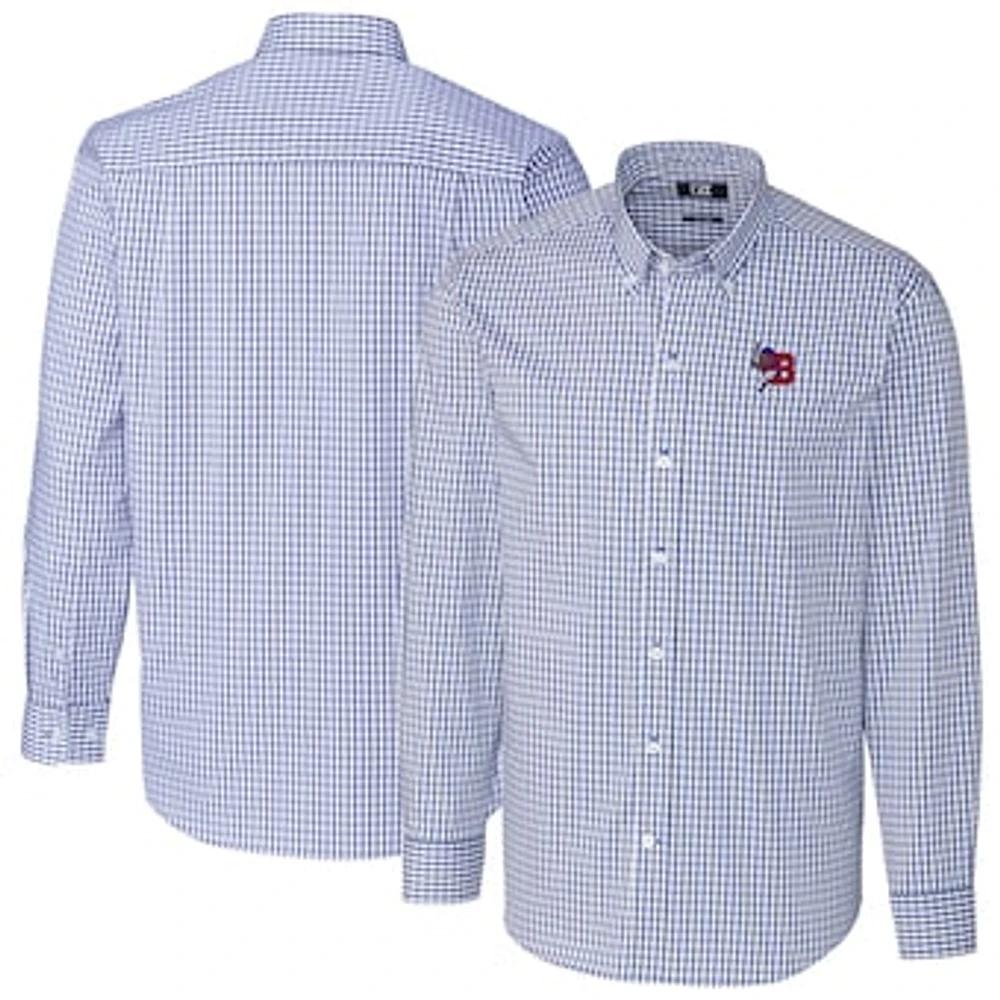 Men's Cutter & Buck Blue Buffalo Bisons Easy Care Stretch Gingham Long Sleeve Button-Down Shirt