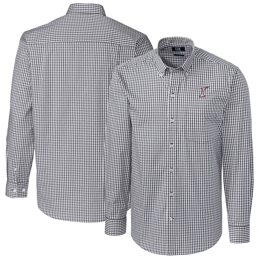 Men's Cutter & Buck Charcoal Albuquerque Isotopes Easy Care Stretch Gingham Long Sleeve Button-Down Shirt