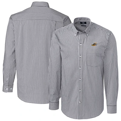 Men's Cutter & Buck Charcoal Akron RubberDucks Easy Care Stretch Gingham Long Sleeve Button-Down Shirt