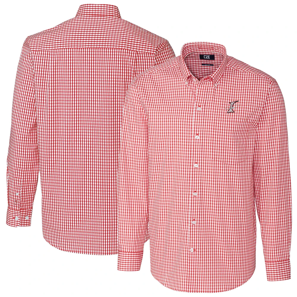 Men's Cutter & Buck Red Albuquerque Isotopes Easy Care Stretch Gingham Long Sleeve Button-Down Shirt