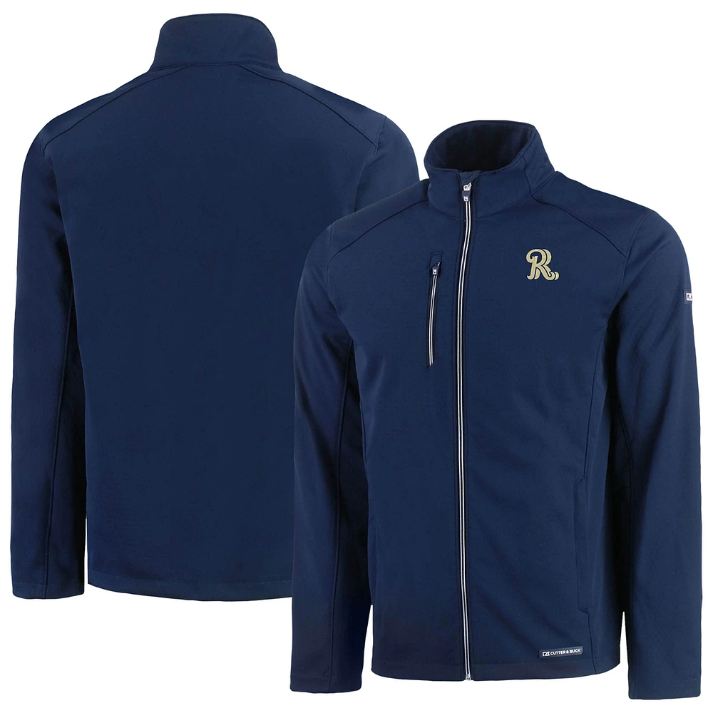 Men's Cutter & Buck Navy Frisco RoughRiders Evoke Eco Softshell Recycled Full-Zip Jacket