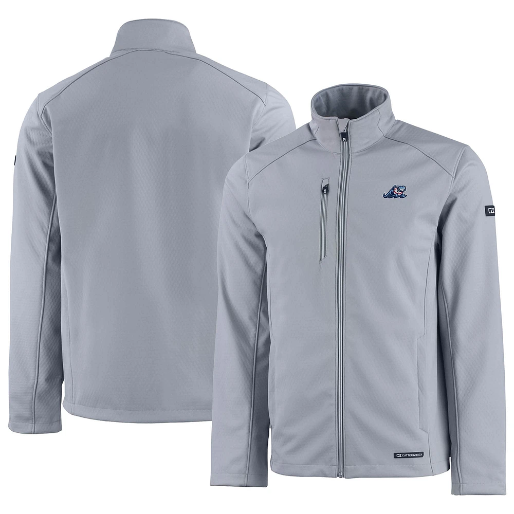 Men's Cutter & Buck Gray West Michigan Whitecaps Evoke Eco Softshell Recycled Full-Zip Jacket