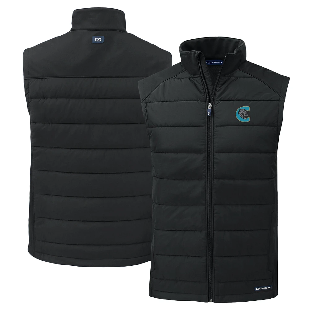 Men's Cutter & Buck Charlotte Knights Evoke Hybrid Eco Softshell Recycled Full-Zip Vest