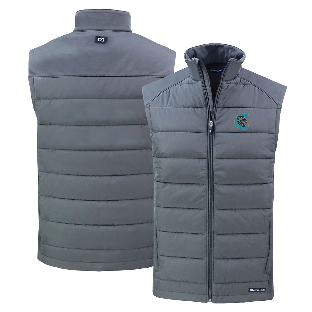 Men's Cutter & Buck Steel Charlotte Knights Evoke Hybrid Eco Softshell Recycled Full-Zip Vest