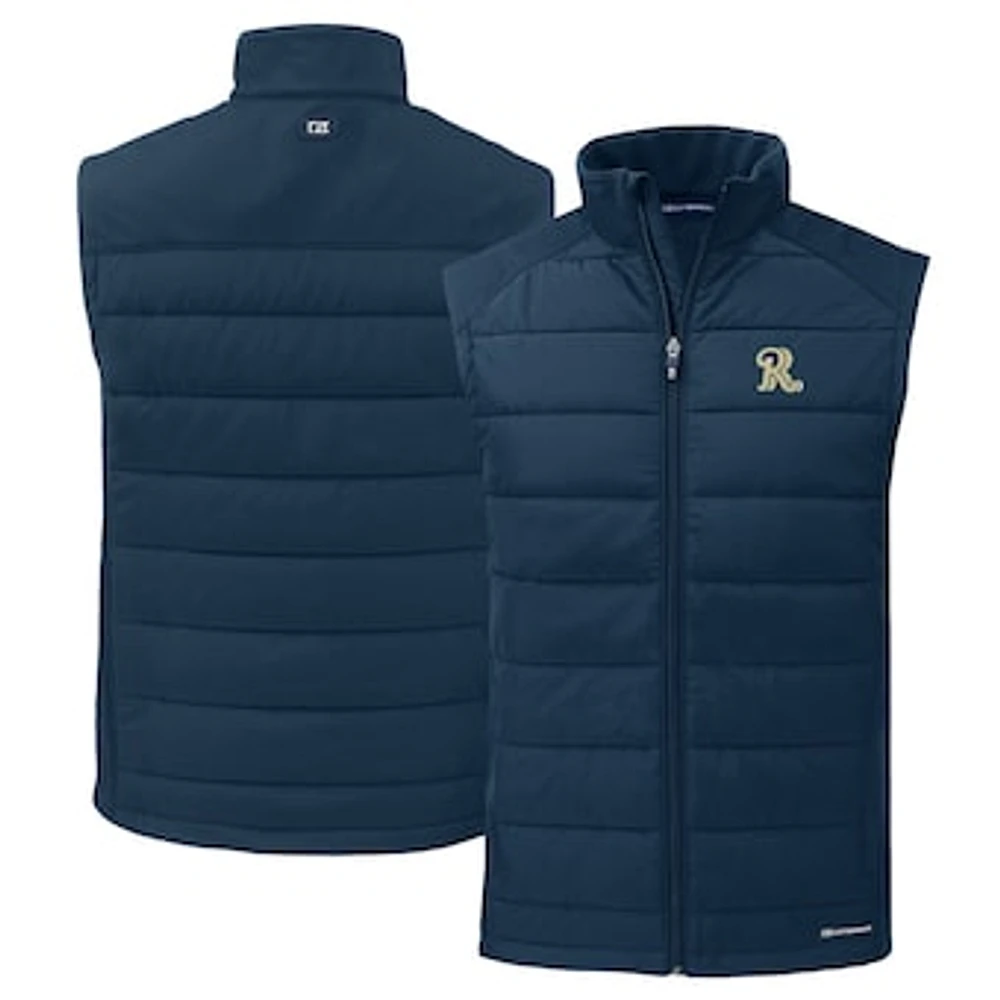 Men's Cutter & Buck Navy Frisco RoughRiders Evoke Hybrid Eco Softshell Recycled Full-Zip Vest