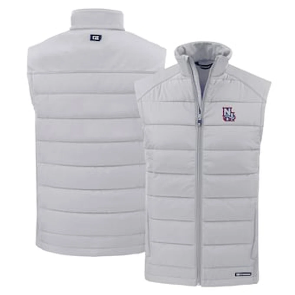 Men's Cutter & Buck Gray New Hampshire Fisher Cats Evoke Hybrid Eco Softshell Recycled Full-Zip Vest
