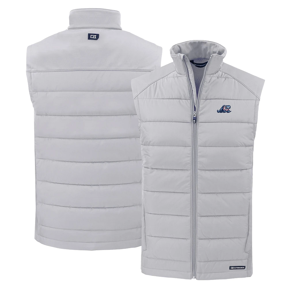 Men's Cutter & Buck Gray West Michigan Whitecaps Evoke Hybrid Eco Softshell Recycled Full-Zip Vest