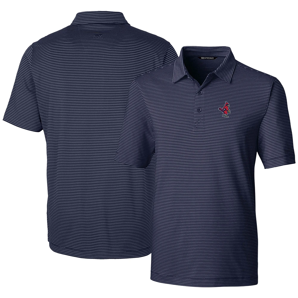 Men's Cutter & Buck Navy Memphis Redbirds Forge Pencil Stripe Stretch DryTec Polo